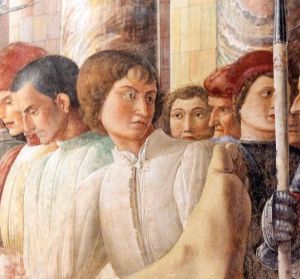 Andrea Mantegna páduai freskóján Janus Pannonius feltételezett alakja, aki a Búcsú Váradtól, az Egy dunántúli mandulafáról, a Saját lelkéhez, a Mikor a táborban megbetegedett költője